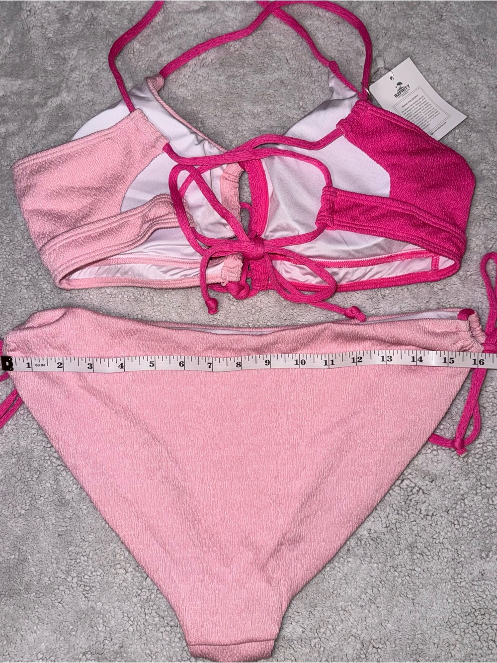 B2prity Two Tone Pink Bikini Set Textured Halter Tie Side Swimwear NWT - Picture 7 of 8